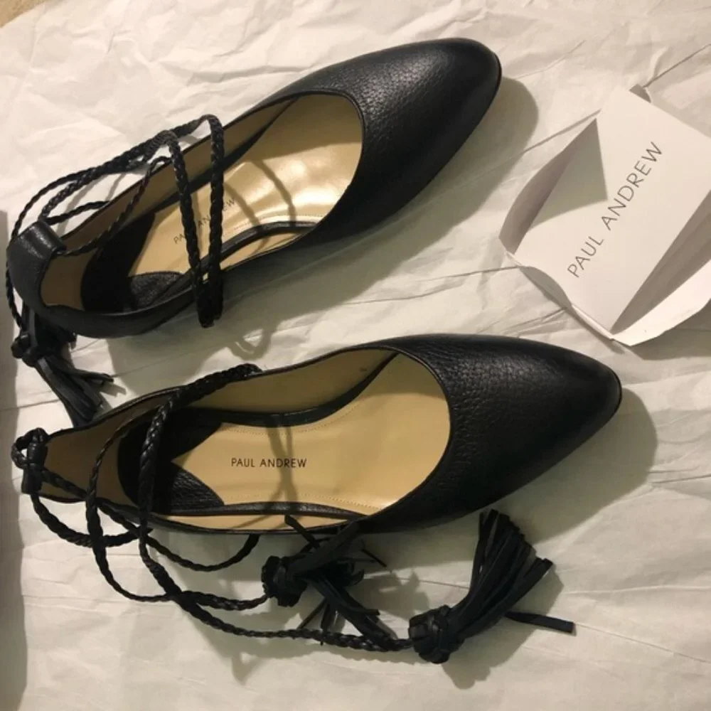 Paul Andrew Wrap Tassel Ballerina‎ Flats Black